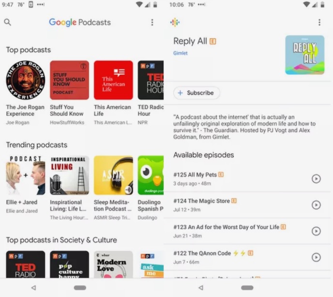 Приложение Google Podcasts